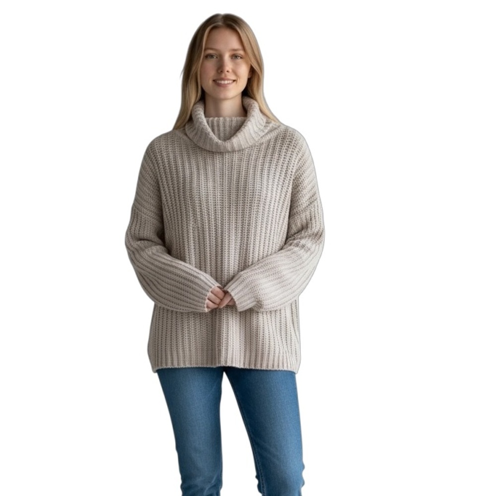 Liz Claiborne Crazy Horse Beige Ribbed Knit Turtleneck Sweater – Cozy Neutral L